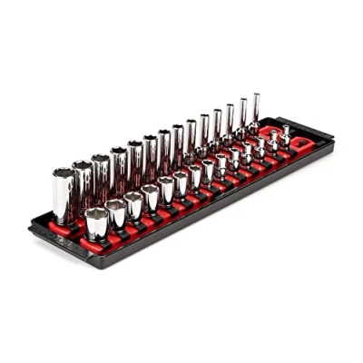 Image of TEKTON 1/4 Inch Drive 6 Point Socket Set with Rails, 28 Piece (4 15 mm) SHD90211