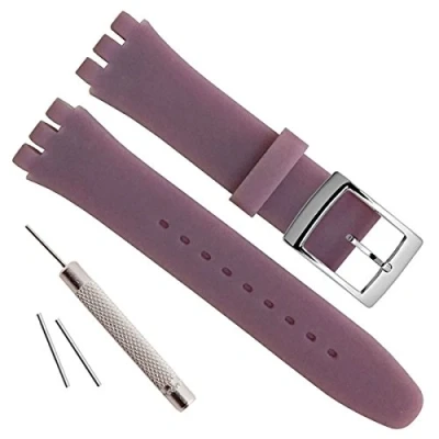 Image of Green Olive Silver Plated Stainless Steel Buckle Waterproof Silicone Rubber Watch Strap Band (17mm, Lilac)