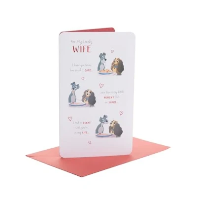 Image of UK Greetings Wife Birthday Card Cute Disney for Her Lady and The Tramp Wife,Beige,24.9 x 15.9 0.7 cm; 30 Grams