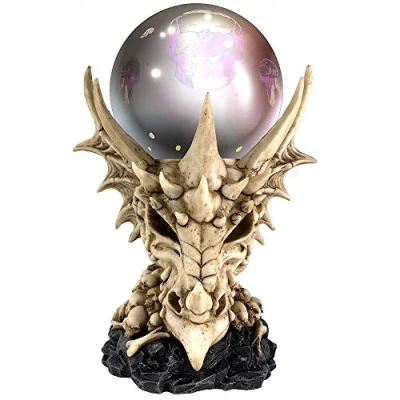 Image of Nemesis Now Skeletal Realm Dragon Skull and Light Up Orb Figurine, Polyresin, Natural Bone Colour, One Size