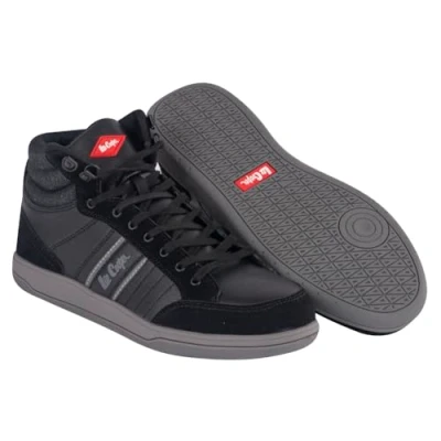 Image of Lee Cooper LCSHOE099 Workwear Mens Work Safety Retro High Top Protective Steel Toecap Midsole Boot Trainer, Black/Grey, 11 UK