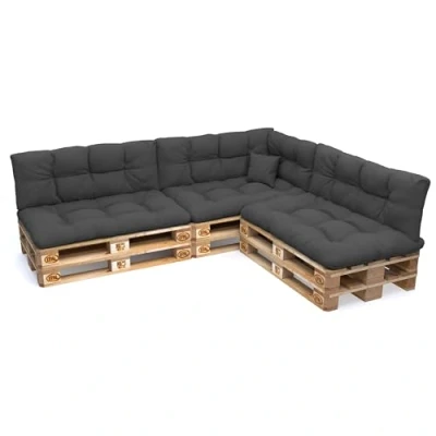Image of POKAR Euro Pallet Pillows Waterproof Cushions Set of 8: 3x 120x80 + 120x40 1x 60x40 40x40, Cold Foam, Garden Furniture, without Pallets, Anthracite