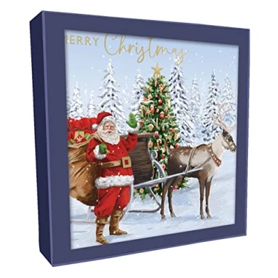 Image of Box of 8 Foiled Santa &amp; His Sleigh Christmas Cards In 2 Designs Boxed XCPS014