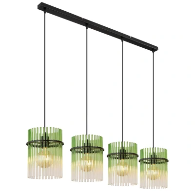 Image of Gorley Bar Pendant Ceiling Light Matt Black Green Glass Shade 4x E27