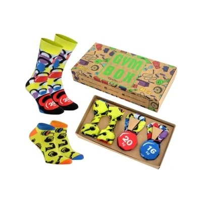 Image of Rainbow Socks Women Men Funny Gym Box Novelty Gift for Trainers and Fans 2 Pairs Size UK 4 7 EU 36 40