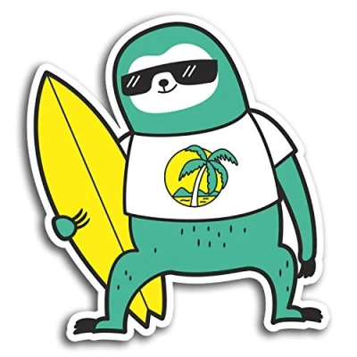 Image of 2 x 10cm Funny Surfing Sloth Vinyl Stickers Surf Sticker Laptop Luggage #19480 (10cm Tall)