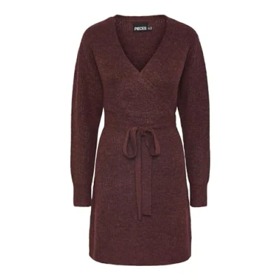 Image of PIECES Women&#039;s Pcellen Ls Wrap Knit Dress Noos Bc, Tawny Port, XL