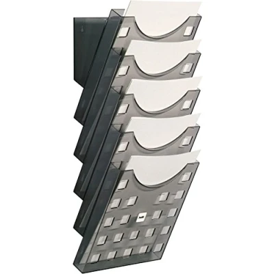 Image of Helit H6103108 Wall Mounted Brochure Racks 5 Pockets, DIN A4, Grey/Transparent