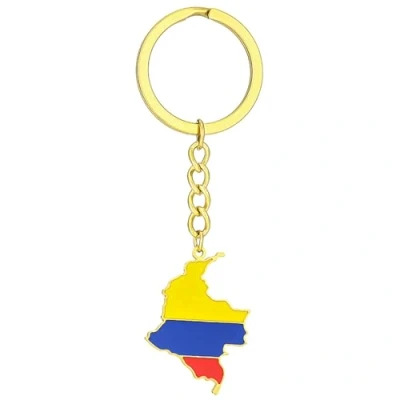 Image of KANGQL Keychain, Stylish Colombian Map Flag Keyrings Gold/Silver Color Keychain Ethnic Style Key Rings Accessory for Culture Enthusiasts, Gold
