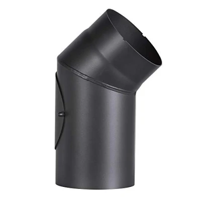 Image of Firefix R150/B4 Stove Pipe Bend 2 mm Thick Steel (Smoke Tube) 150 Diameter for Stoves and Fis Senotherm Black 45 Degrees with Cleaning Door