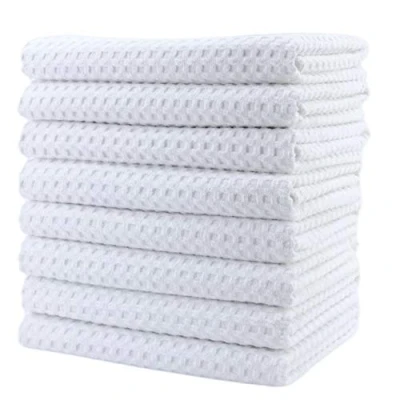 Image of POLYTE Ultra Premium Microfibre Kitchen Dish Tea Towel Waffle Weave, 8 Pack (40x71 cm, White)