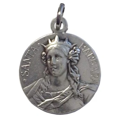 Image of Saint Barbara Silver Tone Medal Patroness of Firefighters Made in Italy