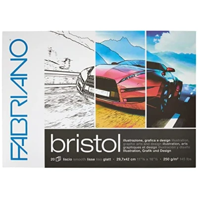 Image of Honsell Fabriano Bristol 19002942 Pad DIN A3 250 g/m² 20 Sheets Ultra Smooth Surface Very Erase Resistant Ideal for Illustrations, Graphics and Design