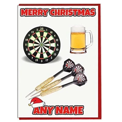 Image of AK Giftshop Personalised Beer And Darts Themed Christmas Card