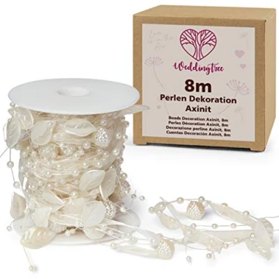 Image of WeddingTree 8 m String of Pearls White Pearl for Wedding and Party Decoration Birthday Christening Christmas Trim