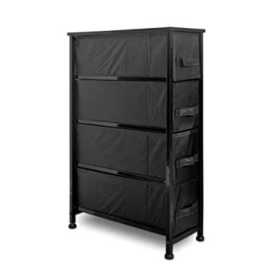 Image of Clarisworld 4 Narrow Chest Drawers Storage Tower Dresser Wood Top, Sturdy Steel Frame, Organizer Unit for Bedroom, Hallway, Entryway, Closets Laminated Fabric (4 Drawer Black)