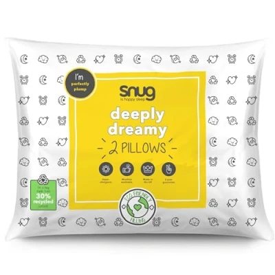 Image of Snug Just Right Pillows 2 Pack Pair of Fluffy Soft Medium Support Hotel Bed for Back and Side Sleepers Hypoallergenic Machine Washable 2, White