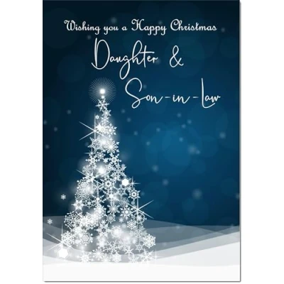Image of doodlecards Daughter and Son in Law Christmas Card Blue Contemporary Tree Medium Size for &amp; with Plain Envelope