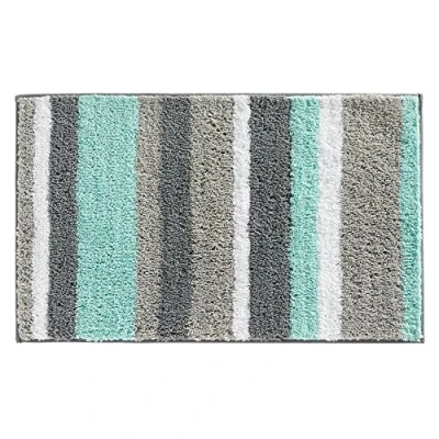Image of iDesign 86 x 53 cm Stripz Microfiber Rug, Mint/Grey