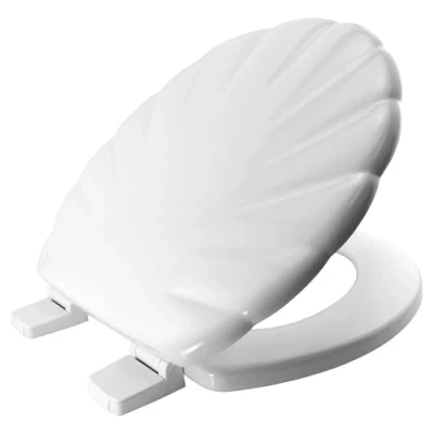 Image of Bemis Shell Ultra Fix White Toilet Seat. Wooden Seat with Water Based Paint for Easy Clean. Round Design &amp; Plastic Hinges. Universal Quick Installation
