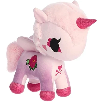 Image of Aurora® Enchanting ©Tokidoki Flower Power Peony Unicorno Stuffed Animal Bright &amp; Colorful Design Showpiece Plush Pink 7.5 Inches