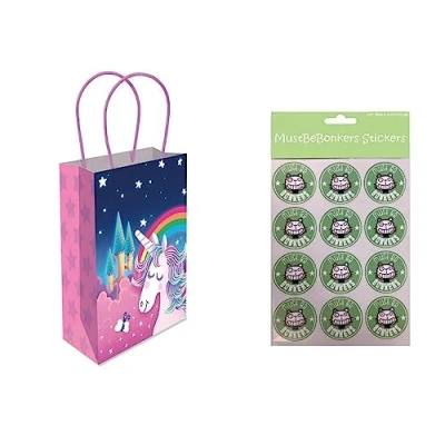 Image of MAGICAL UNICORN PARTY PAPER TREAT LOOT GIFT BAG BIRTHDAY GOODY BAGS WITH STICKERS (15 Bags)