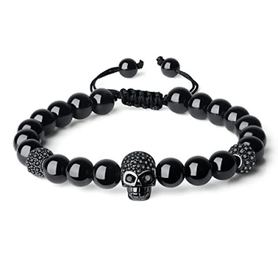 Image of COAI Skull Bracelet Stone Beaded for Men Women, Black Tourmaline Nylon Cord