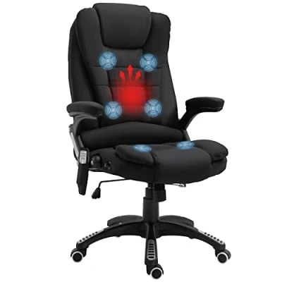 Image of Vinsetto Office Chair, Ergonomic Desk Chair with 6 Point Massage and Back Heated, Linen Feel Fabric Computer Gaming Arms, Lumbar Support, Black