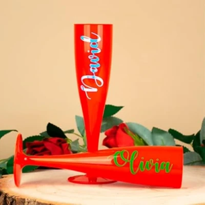 Image of PARTYRAMA.CO.UK Personalised Champagne/Prosecco Plastic Flutes… (Red)