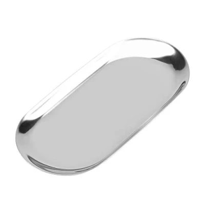 Image of Serving Tray, Nordic Style Stainless Steel Storage Tray Cosmetics Jewelry Cake Plate for Home Office Desks(L Silver)