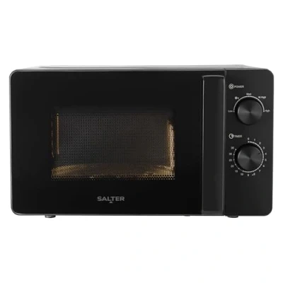 Image of Salter EK5652MBLK Kuro 20 L 800 W Solo Microwave Oven with 27 cm Rotating Turntable, 5 Power Levels &amp; Defrost Setting Function, Adjustable Twin Dial Control, 35 Minute Timer, Black, Glass, liters