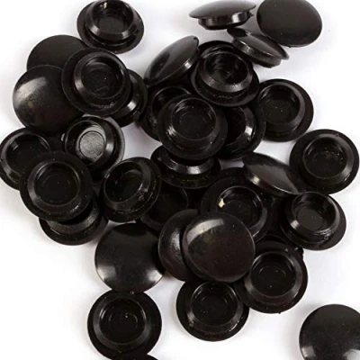 Image of 25x Black Plastic Screw Cover Caps 8mm Push On Fit Covers Dark Colour for Furniture, Cabinets, Cupboards Etc