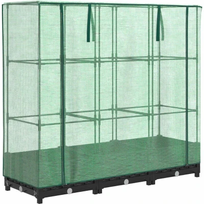 Image of vidaXL Raised Bed with Greenhouse Cover Rattan Look 120x40x123 cm