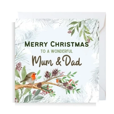 Image of Second Ave Mum &amp; Dad Christmas Robin Square Xmas Holiday Festive Greetings Card