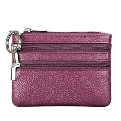 Image of Women&#039;s Genuine Leather Coin Purse Mini Pouch Change Wallet with Keychain,Purple