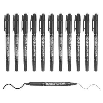 Image of M&amp;G Permanent Markers Dual Ultra Fine Point Tip(1.5mm+0.5mm), 12 Pack Quick Dry Waterproof Fiber Tip Pens for Paper, Glass, Plastic, Wood, Stone, Metal Surface, Black