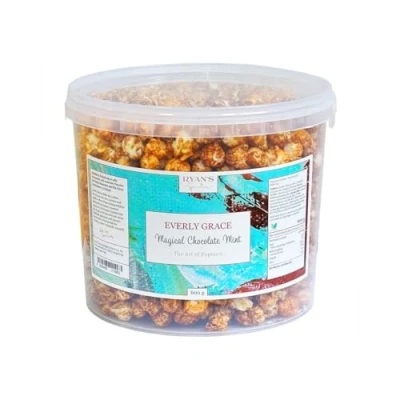 Image of Everly Grace Popcorn Magical chocolate Mint, 600 g bucket with and peppermint, handcrafted in Germany