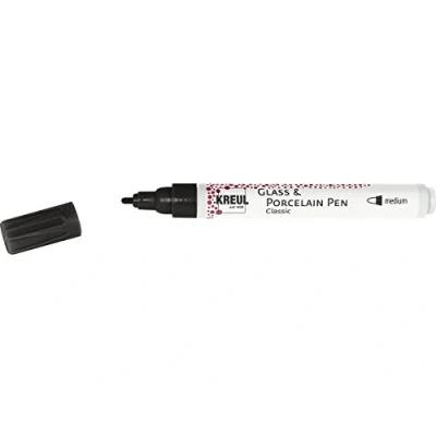 Image of Kreul Glass &amp; Porcelain Pen Classic 16411 Medium Black Shape Retaining Bullet Tip Line Width Approx. 2 4 mm Paint with Brilliant, Opaque and Light Resistant Water Based