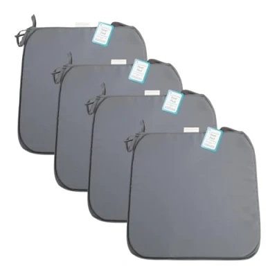 Image of Axcent Comfort Cushion Chair Seat Pads Set of 4 Grey 38 x cm, Plain Dining with Ties for Indoor Outdoor Home Office Kitchen Garden