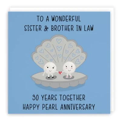 Image of Hunts England Large Sister And Brother In Law 30th Anniversary Card To A Wonderful &amp; 30 Years Together Happy Pearl Iconic 210 x mm Cute