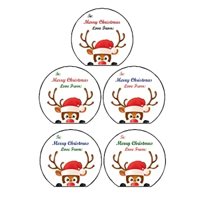 Image of Christmas Self Adhesive Name Tags Rudolf Gift Present Wrapping Stickers Label (25)