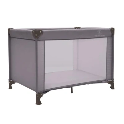 Image of REQUISITE NEEDS Travel Cot, Padded Mattress, Birth to 15kg, Compact Folding Design with Bag (Grey)