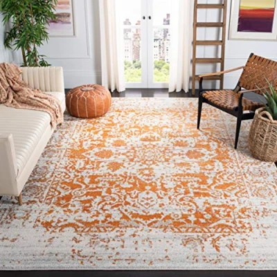 Image of Safavieh Modern Chic Rug for Living Room, Dining Bedroom Madison Collection, Short Pile, in Orange and Ivory, 91 X 152 cm