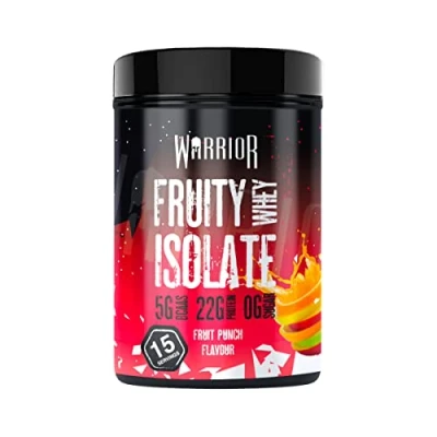 Image of Warrior Fruity Clear Whey Isolate Rapid Digesting Protein Powder Refreshingly Fruit Flavoured Shakes Easy to Drink &amp; Consume Post Workout, Low Sugar, 15 Servings (Fruit Punch, 375g)