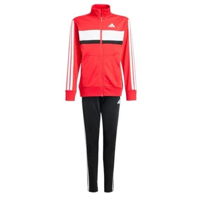 Image of adidas Unisex Kids SEASONAL ESSENTIALS TIBERIO 3 STRIPES TRICOT TRACKSUIT, Pure Ruby/White, 11 12 Years