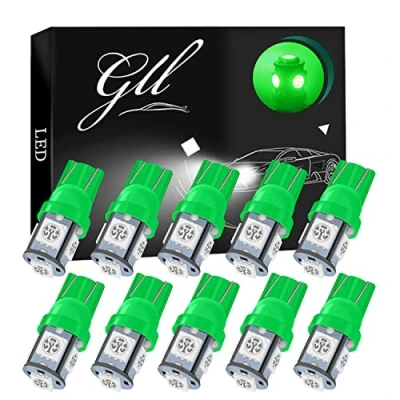Image of GLL 24V T10 LED Bulb 501 Bulbs with 5050 5SMD 60 Lumens 7000K for Car Side Light (Green)