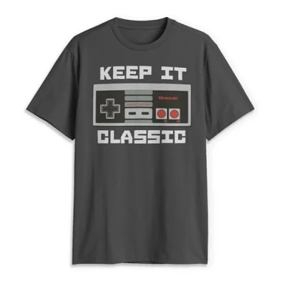 Image of Nintendo Men&#039;s Keep It Classic T Shirt, Charcoal, XL