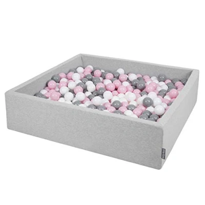 Image of KiddyMoon Soft Ball Pit Square 120X30cm/300 Balls ∅ 7Cm / 2.75In For Kids, Foam Pool Baby Playballs Children, Made In EU, Light Grey:White Grey Powder Pink