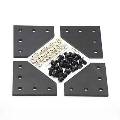 Image of Befenybay 4PCS/Set Corner Bracket Plate with 20PCS M5x8mm Screws and M5 T Nuts, 5 Hole Tee Outside Joining for 2020 Series Aluminum Profile 3D Printer Frame (Black L 4 Screw)