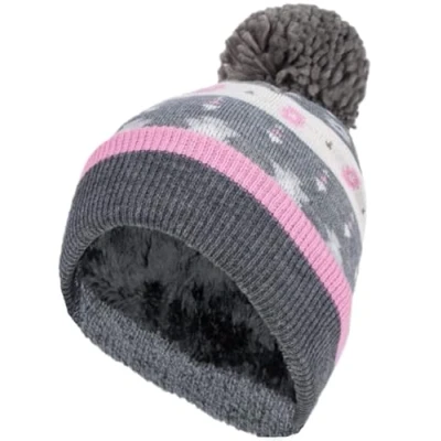 Image of HEAT HOLDERS Ladies Thermal Winter Warm Turn Over Pom Hat 3 Variations One Size (Rockies Grey/Pink)